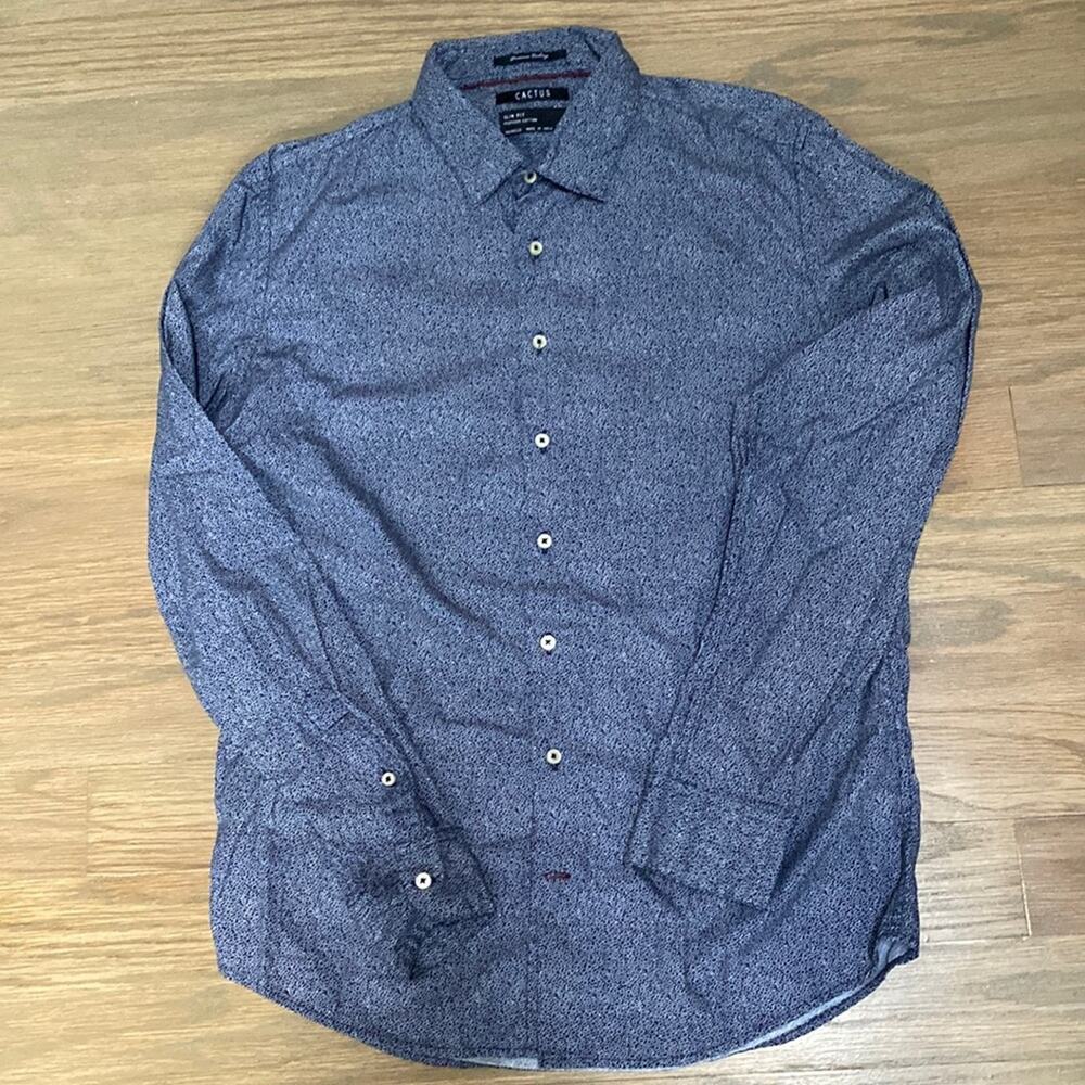 Cactus Navy Print Slim Fit Button Down Shirt Small